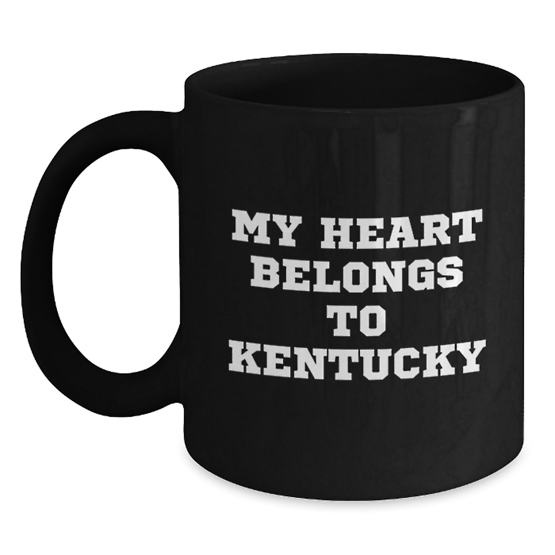 Funny Kentucky Gifts for Men, Women, Friends, Coworkers - 'My Heart Belongs To Kentucky' Black Coffee Mug, Birthday Unique Gifts from Family - Main