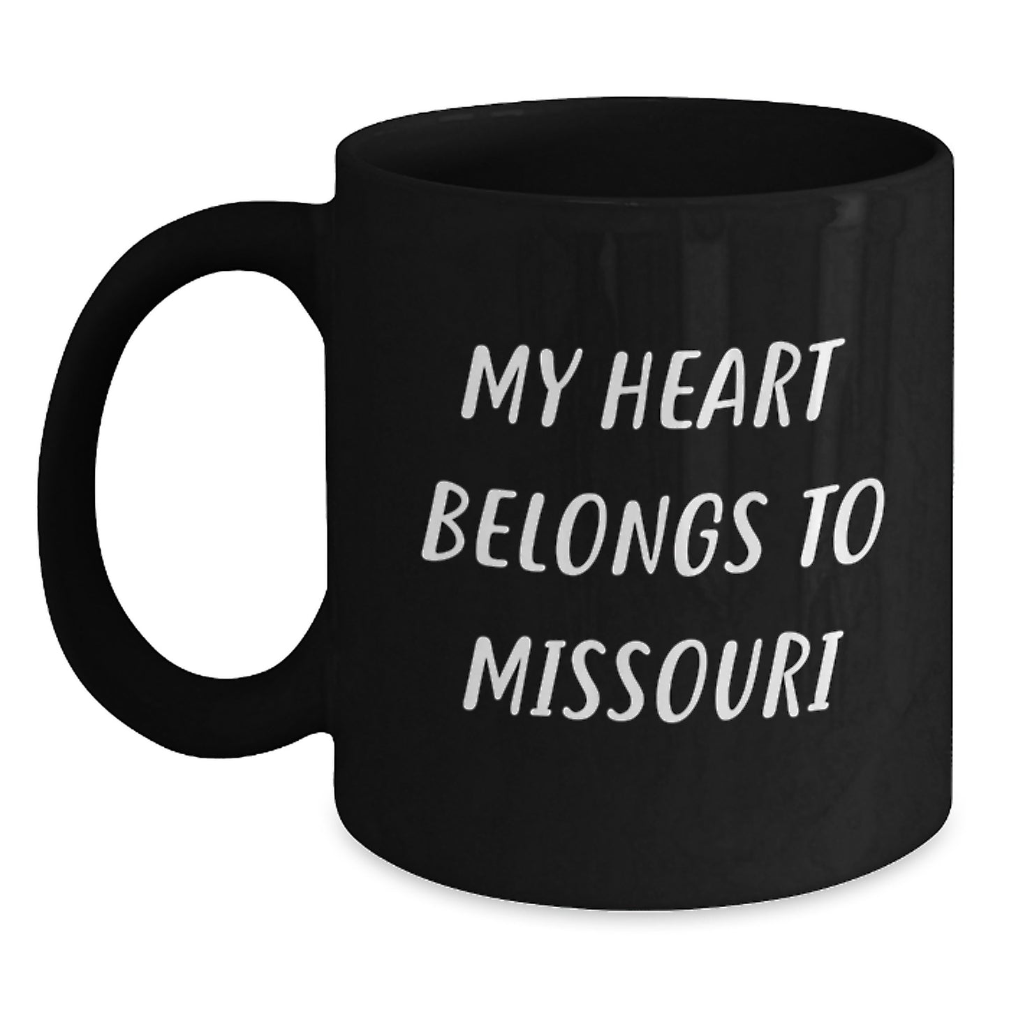 Missouri Love Gifts from Men to Friends and Family, 'My Heart Belongs To Missouri' Funny Black Coffee Mug, Birthday Unique Gifts - Main