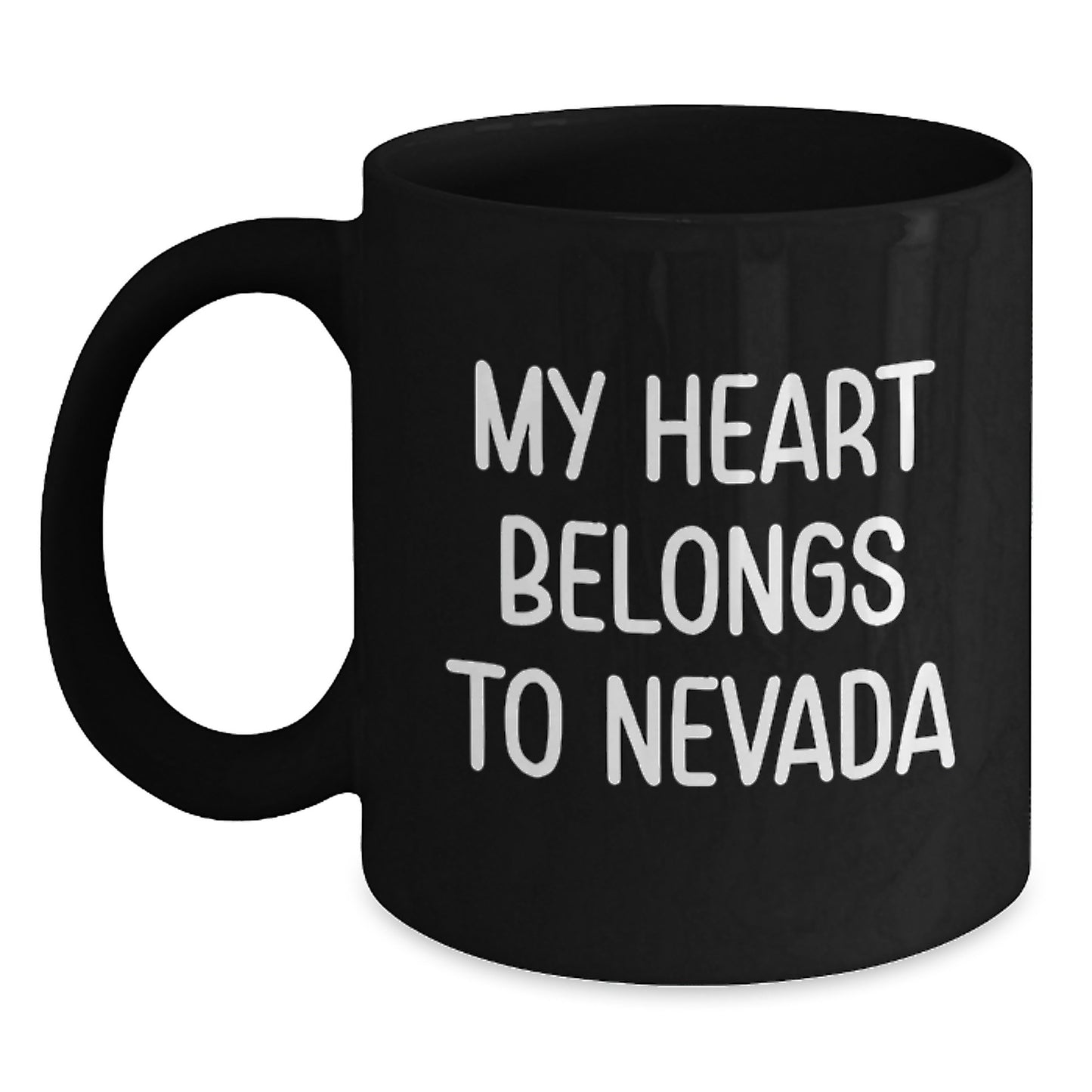 Funny Nevada Gifts - My Heart Belongs To Nevada Black Coffee Mug for Birthday, Gifts from Men, Women, Friends, Coworkers, Family - Main