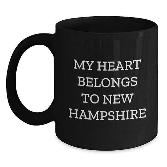 Funny New Hampshire Gifts from Friends and Family - My Heart Belongs To New Hampshire Black Coffee Mug, Birthdays and Unique Gifts for Her, Him, Men, Women, Coworkers, Family - Main