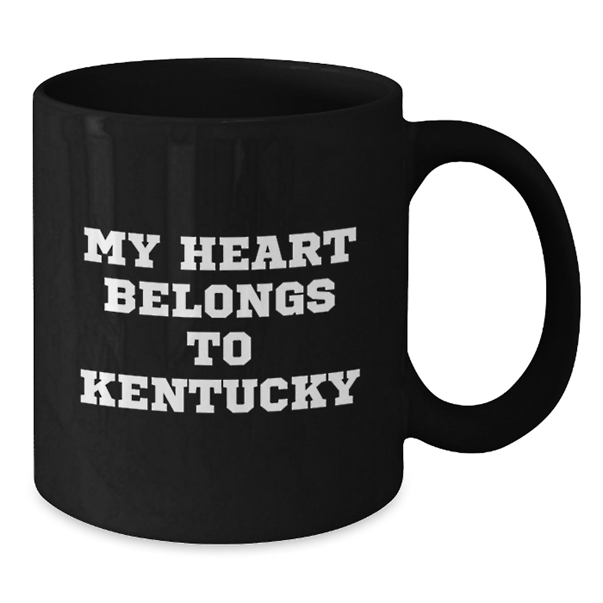Funny Kentucky Gifts for Men, Women, Friends, Coworkers - 'My Heart Belongs To Kentucky' Black Coffee Mug, Birthday Unique Gifts from Family - Additional
