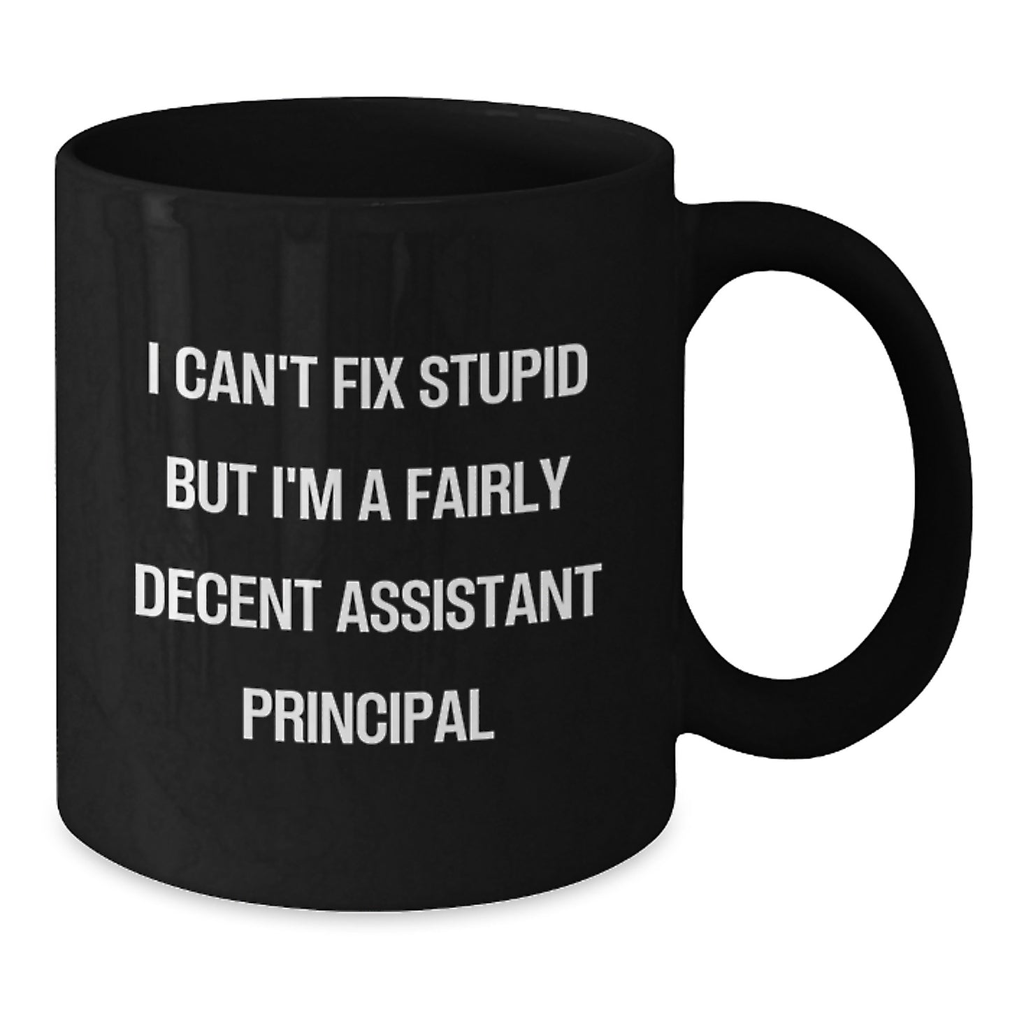 Funny Assistant Principal Gifts from Friends - I Can't Fix Stupid But I'm A Fairly Decent Assistant Principal Quote Black Coffee Mug, 11oz or 15oz, Microwave and Dishwasher Safe for Graduation - Additional