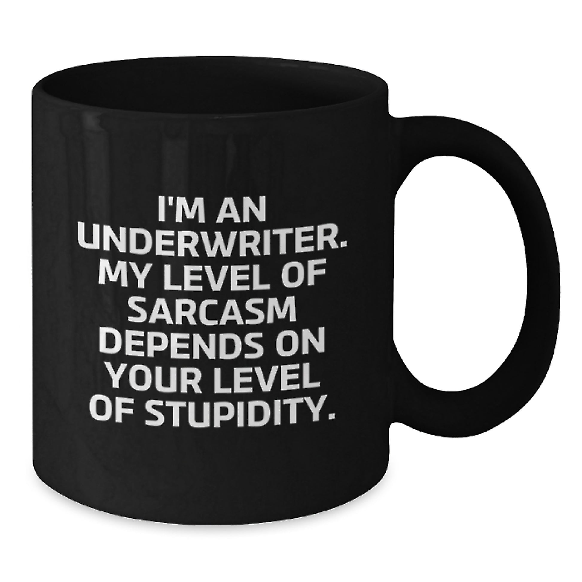 Funny Underwriter Gifts, Black Coffee Mug for Birthday, 'I'm An Underwriter. My Level Of Sarcasm Depends On Your Level Of Stupidity.', Gifts from Coworkers, Underwriter Gifts for Men - Additional
