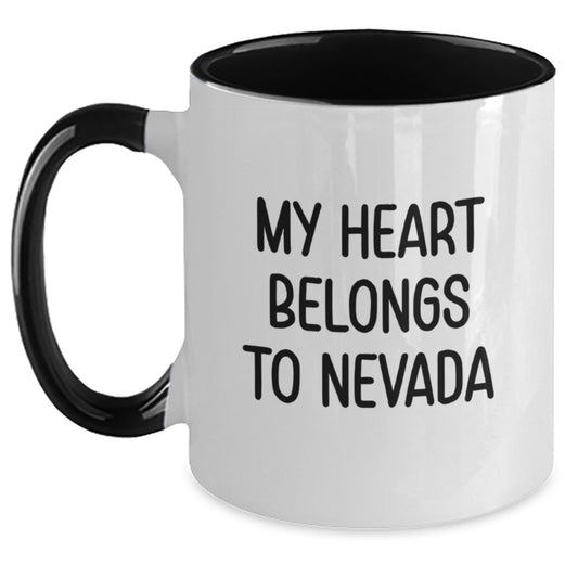 Funny Nevada Gifts from Friends and Family - My Heart Belongs To Nevada Two Tone Coffee Mug, Birthday Unique Gifts for Nevada Enthusiasts - Main