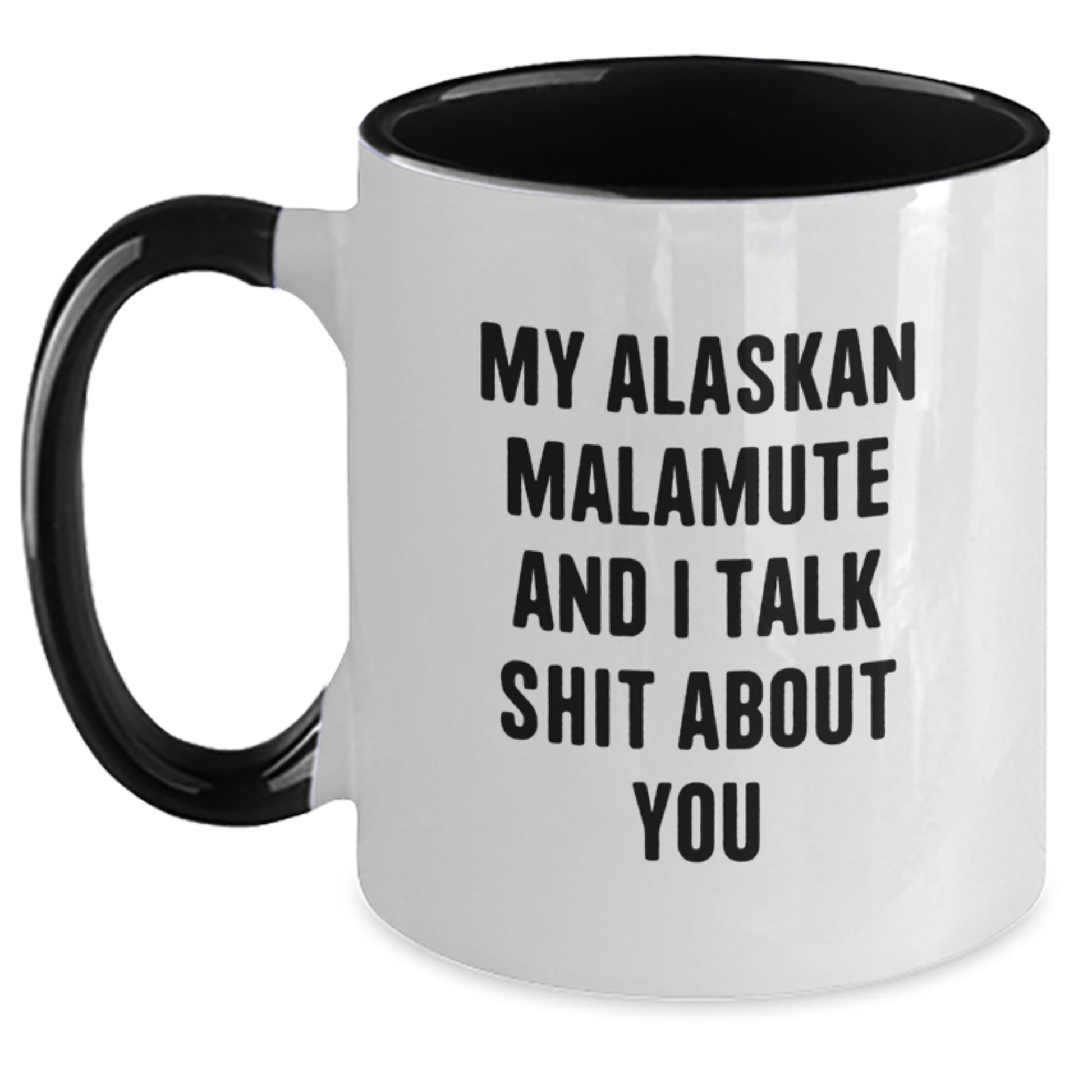 Alaskan Malamute Dog Lover's Funny Gift, Two Tone Coffee Mug for Christmas, Black and White, Red and White, Navy and White, or Pink and White - Main