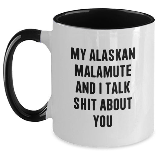 Alaskan Malamute Dog Lover's Funny Gift, Two Tone Coffee Mug for Christmas, Black and White, Red and White, Navy and White, or Pink and White - Main