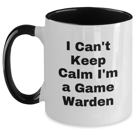 Funny Game Warden Gifts from Men to Friends, Christmas Unique Gifts for Game Warden, Two Tone Coffee Mug with I Can't Keep Calm I'm A Game Warden Quote - Main