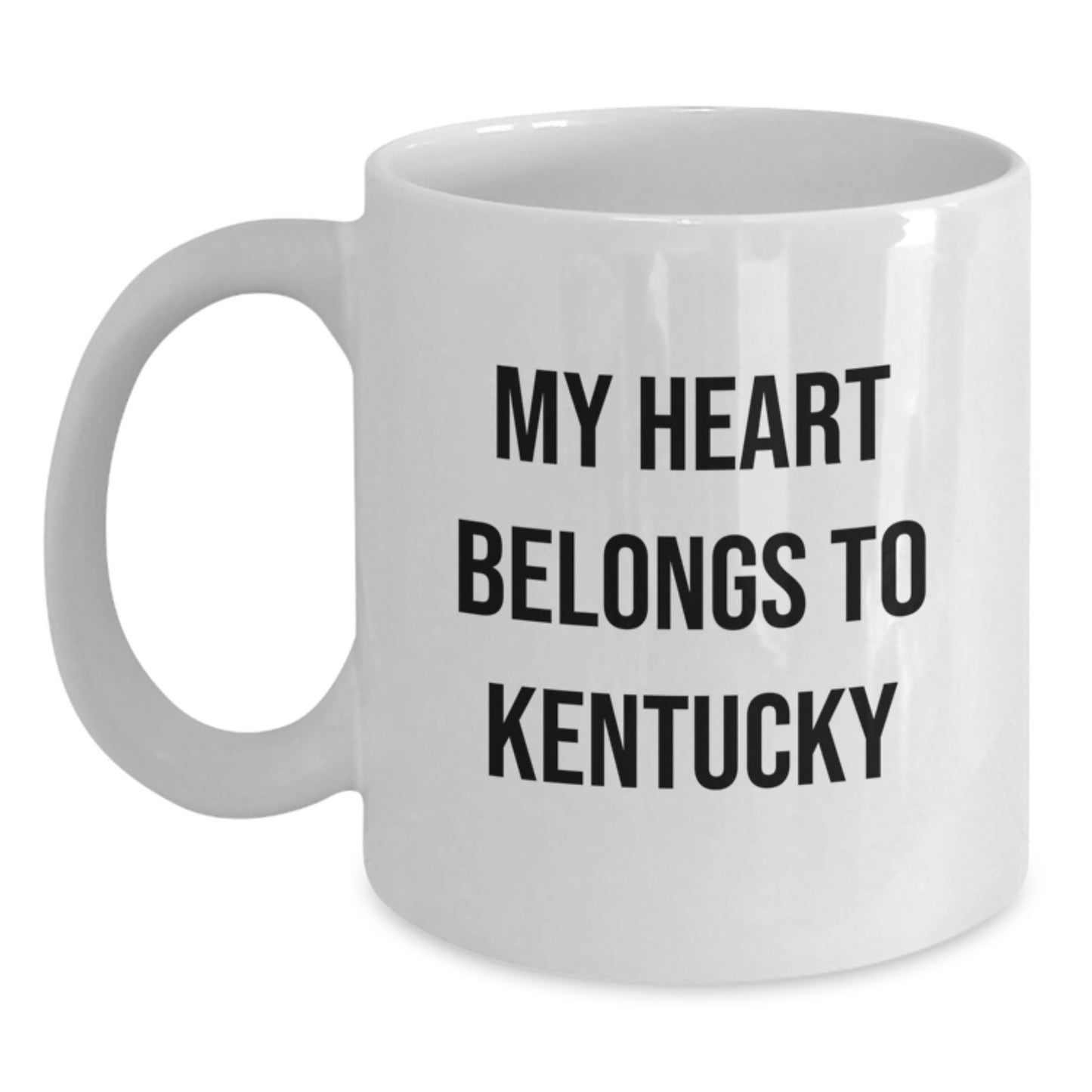 Funny Kentucky Gifts from Friends for Birthday - 'My Heart Belongs To Kentucky' White Coffee Mug, 11oz or 15oz, Ceramic, Microwave and Dishwasher Safe - Main