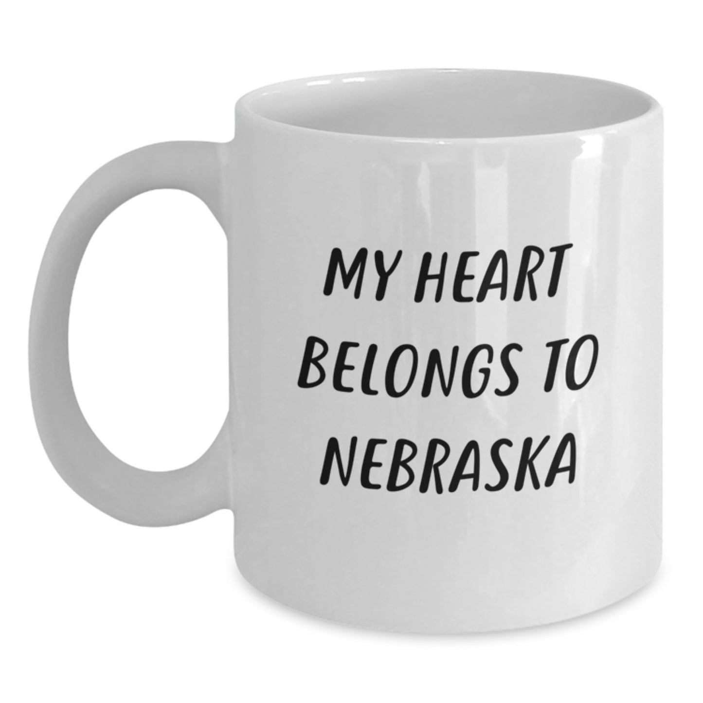 Nebraska Lovers Funny White Coffee Mug - 'My Heart Belongs To Nebraska', Gift for Friends, Family, Coworkers, Birthday Unique Gifts from Men, Women - Main