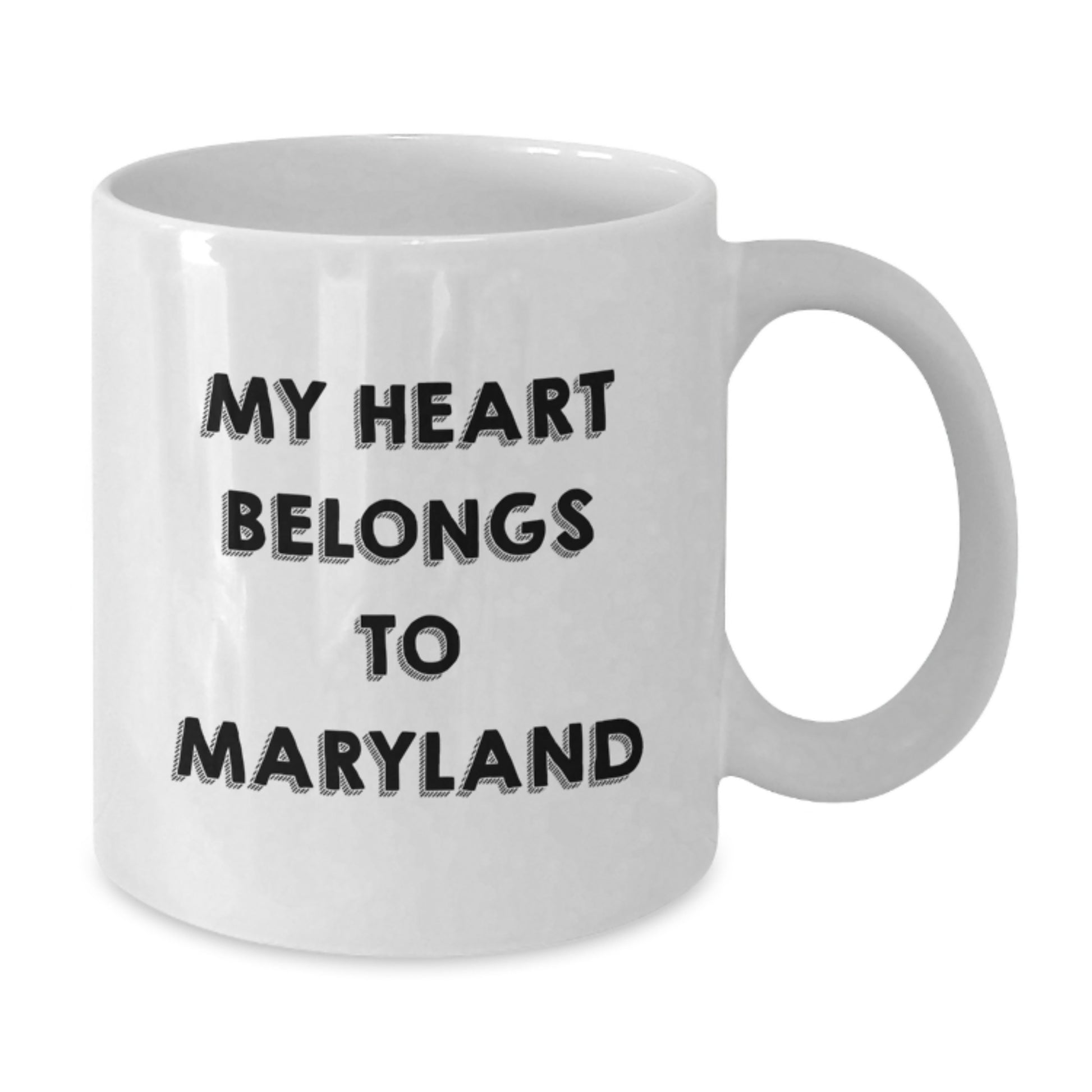 Maryland Lovers Funny Gifts from Friends for Birthday Unique White Coffee Mug, 'My Heart Belongs To Maryland' Quote Inside - Additional