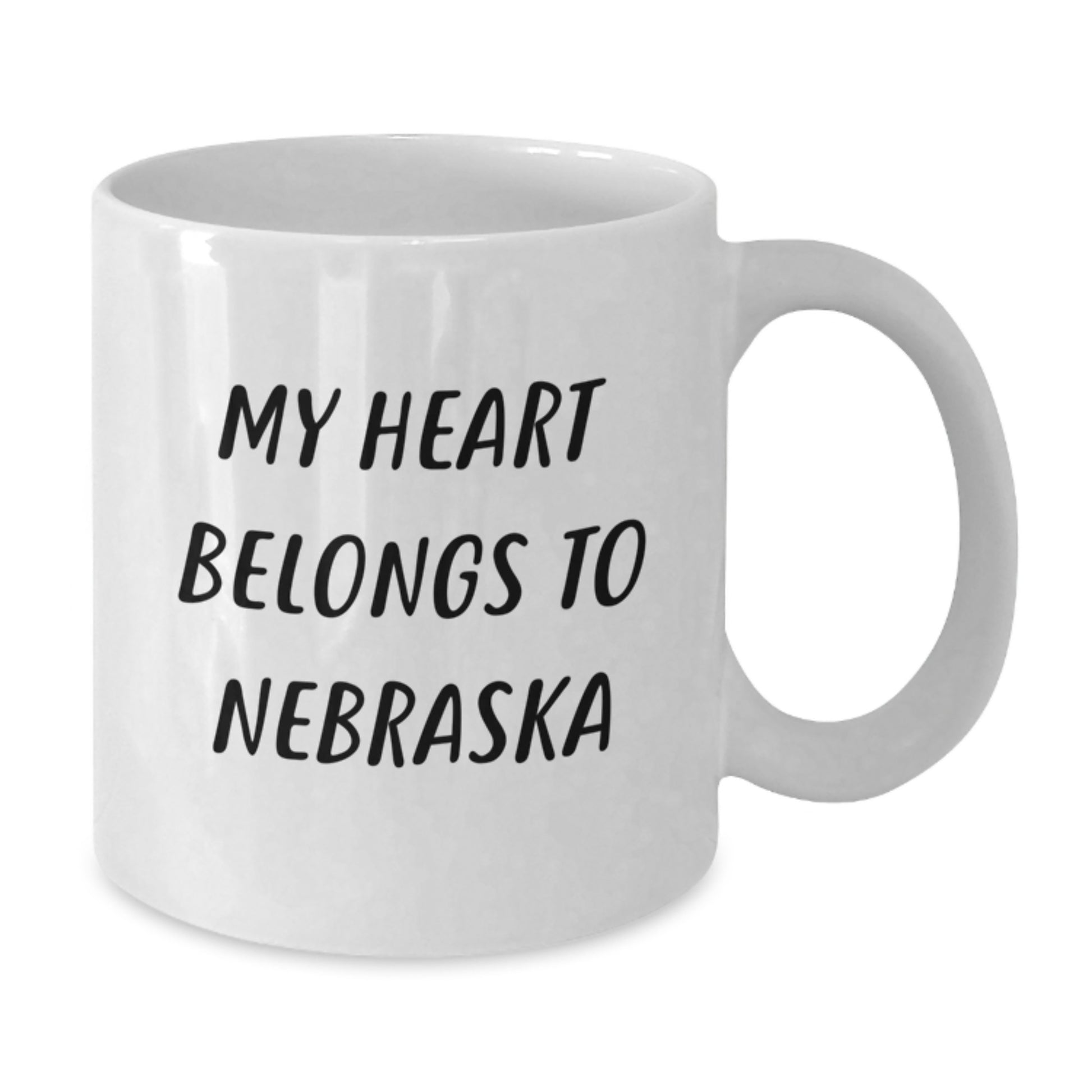Nebraska Lovers Funny White Coffee Mug - 'My Heart Belongs To Nebraska', Gift for Friends, Family, Coworkers, Birthday Unique Gifts from Men, Women - Additional