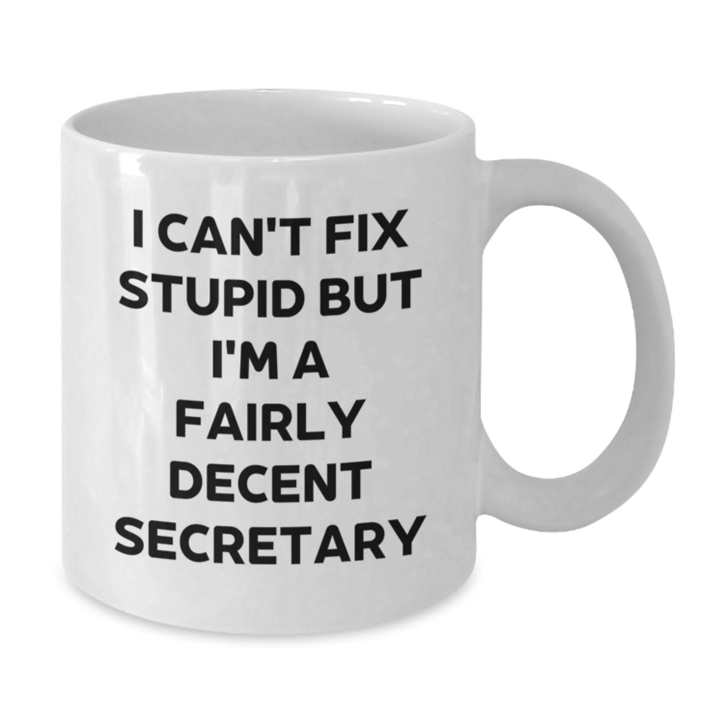 Funny Secretary White Coffee Mug Gifts from Friends to Coworkers for Graduation - I Can't Fix Stupid But I'm A Fairly Decent Secretary - Additional