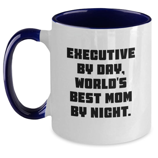 Executive Gifts from Friends to Executive Mom at Christmas Time, Two Tone Coffee Mug, Executive By Day, World's Best Mom By Night. - Main