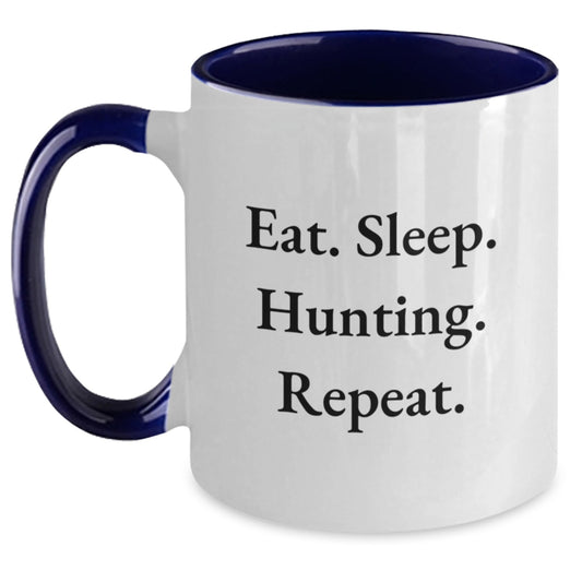 Hunting Humor Funny Gifts from Friends and Family for Birthday - Eat. Sleep. Hunting. Repeat. Two Tone Coffee Mug - Main