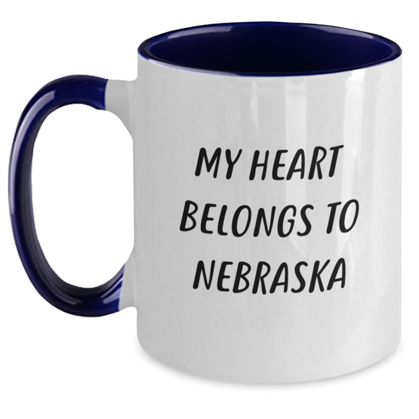 Funny Nebraska Gifts - 'My Heart Belongs To Nebraska' Two Tone Coffee Mug for Birthday from Friends, Coworkers, Family - Main