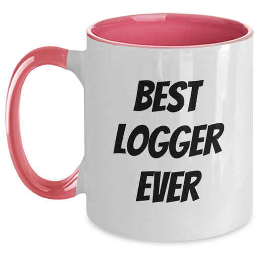 Funny Logger Gifts from Men, Unique Birthday Unique Gifts for Logger Friends, Best Logger Ever Two Tone Coffee Mug - Black and White, Red and White, Navy and White, Pink and White - Main