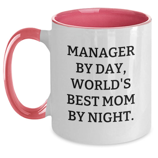 Funny Manager Gifts, Two Tone Coffee Mug, Funny Quote from Manager By Day, World's Best Mom By Night. Gifts for Manager, Graduation Unique Gifts from Friends - Main