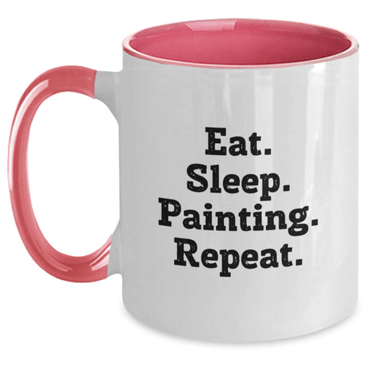 Funny Painting Gifts: Eat. Sleep. Painting. Repeat. Two Tone Coffee Mug for Graduation, Friends, Family, Coworkers, and Women - Main