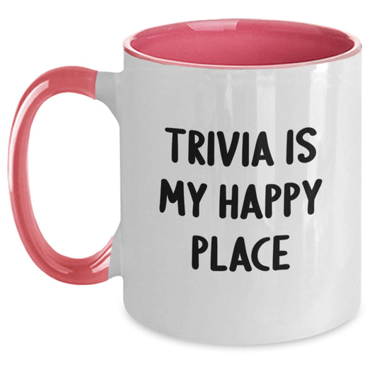 Trivia Lover's Gift, Funny Two Tone Coffee Mug, 'Trivia Is My Happy Place' Quote, Graduation Unique Gifts from Friends, Trivia Enthusiast Mug for Men, Women, Coworkers, Family - Main
