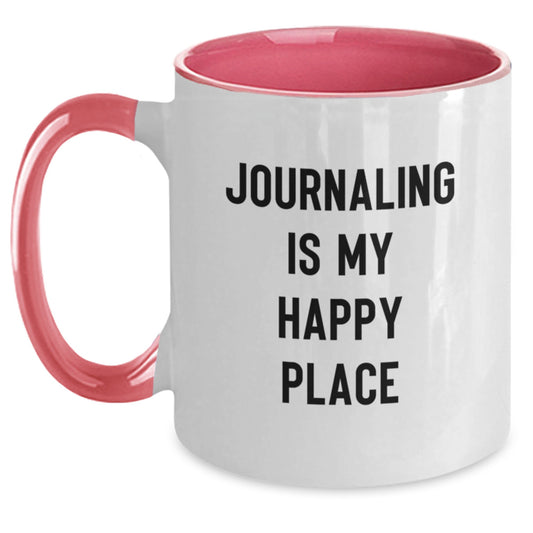 Funny Journaling Gifts for Mom - Journaling Is My Happy Place Two Tone Coffee Mug, Unique Mother's Day Unique Gift Ideas from Women - Main