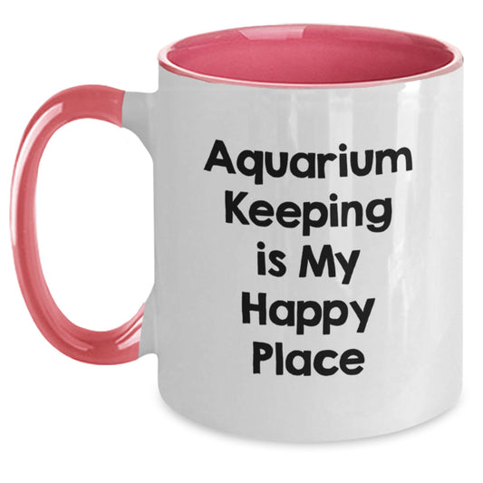 Aquarium Keeping Gifts from Friends, Cute Two Tone Coffee Mugs with Aquarium Keeping Is My Happy Place Quote, Birthday Unique Gifts for Aquarium Keeping Enthusiasts, 11oz Ceramic Mugs - Main