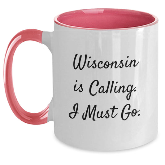 Wisconsin Gifts for Him, Funny Two Tone Coffee Mug with Quote 'Wisconsin Is Calling. I Must Go.' for Men, Unique Christmas Unique Gifts from Friends - Main