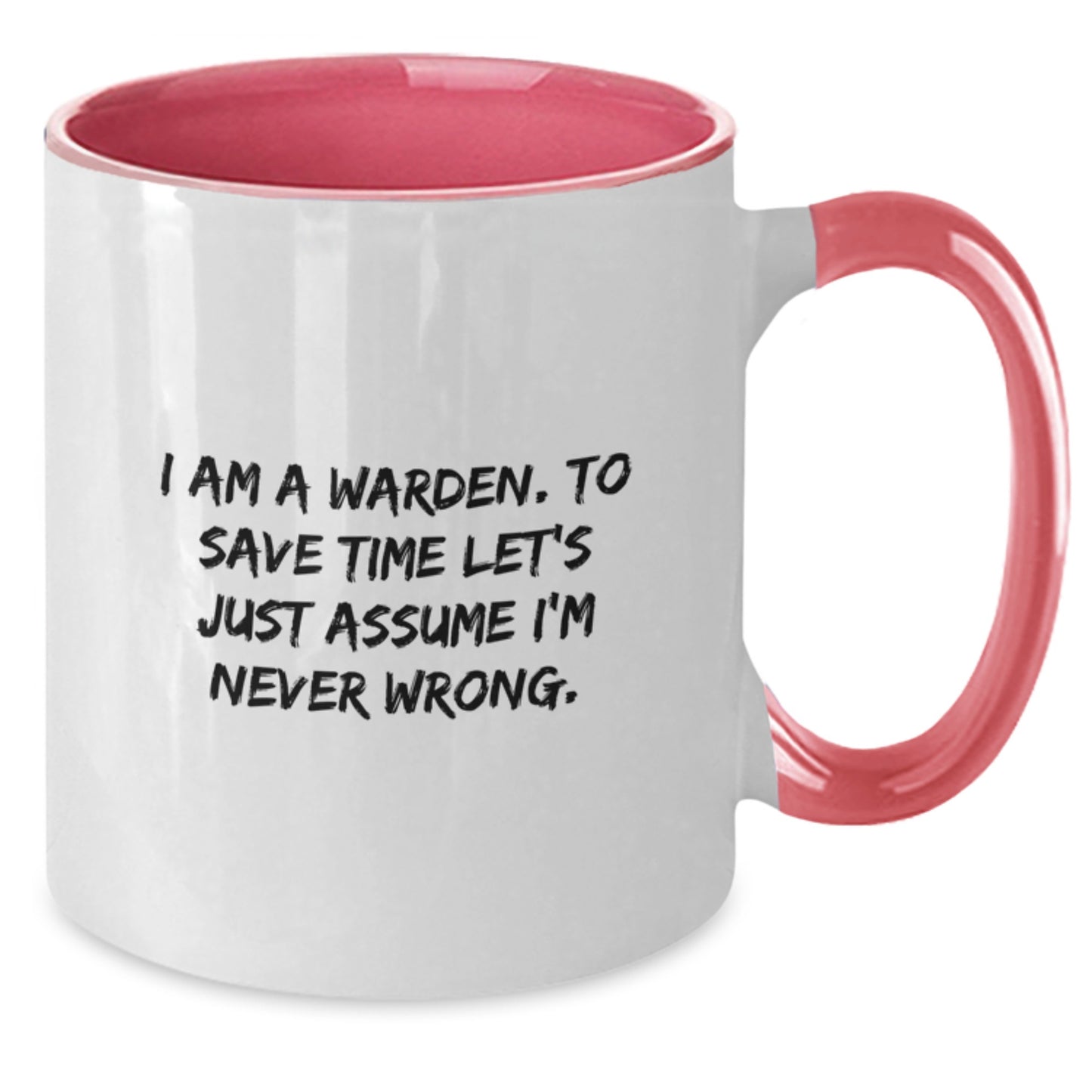Warden Humor Funny Gifts for Him from Friends or Family - Warden Two Tone Coffee Mug with Black and White, Red and White, Navy and White, Pink and White Options - Additional
