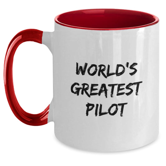Funny World's Greatest Pilot Gifts from Men to Fellow Pilots - Pilot Two Tone Coffee Mug Red and White, 11oz - Main