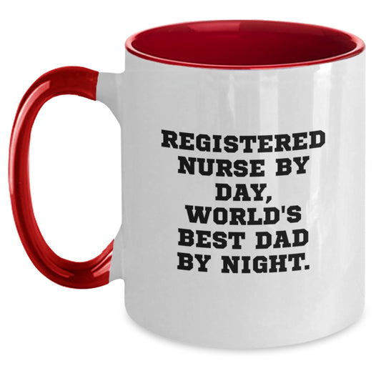 Funny Registered Nurse Gifts from Family, Unique Christmas Unique Gifts for Registered Nurse, Two Tone Coffee Mug, 'Registered Nurse By Day, World's Best Dad By Night' Quote - Main