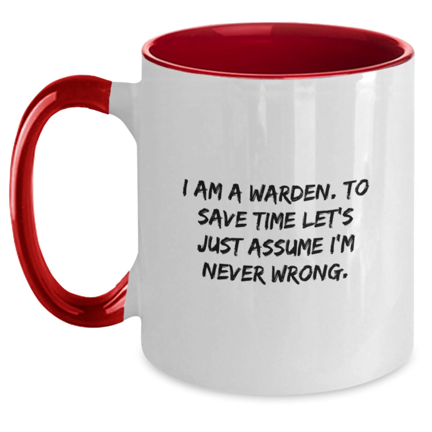 Warden Humor Funny Gifts for Him from Friends or Family - Warden Two Tone Coffee Mug with Black and White, Red and White, Navy and White, Pink and White Options - Main