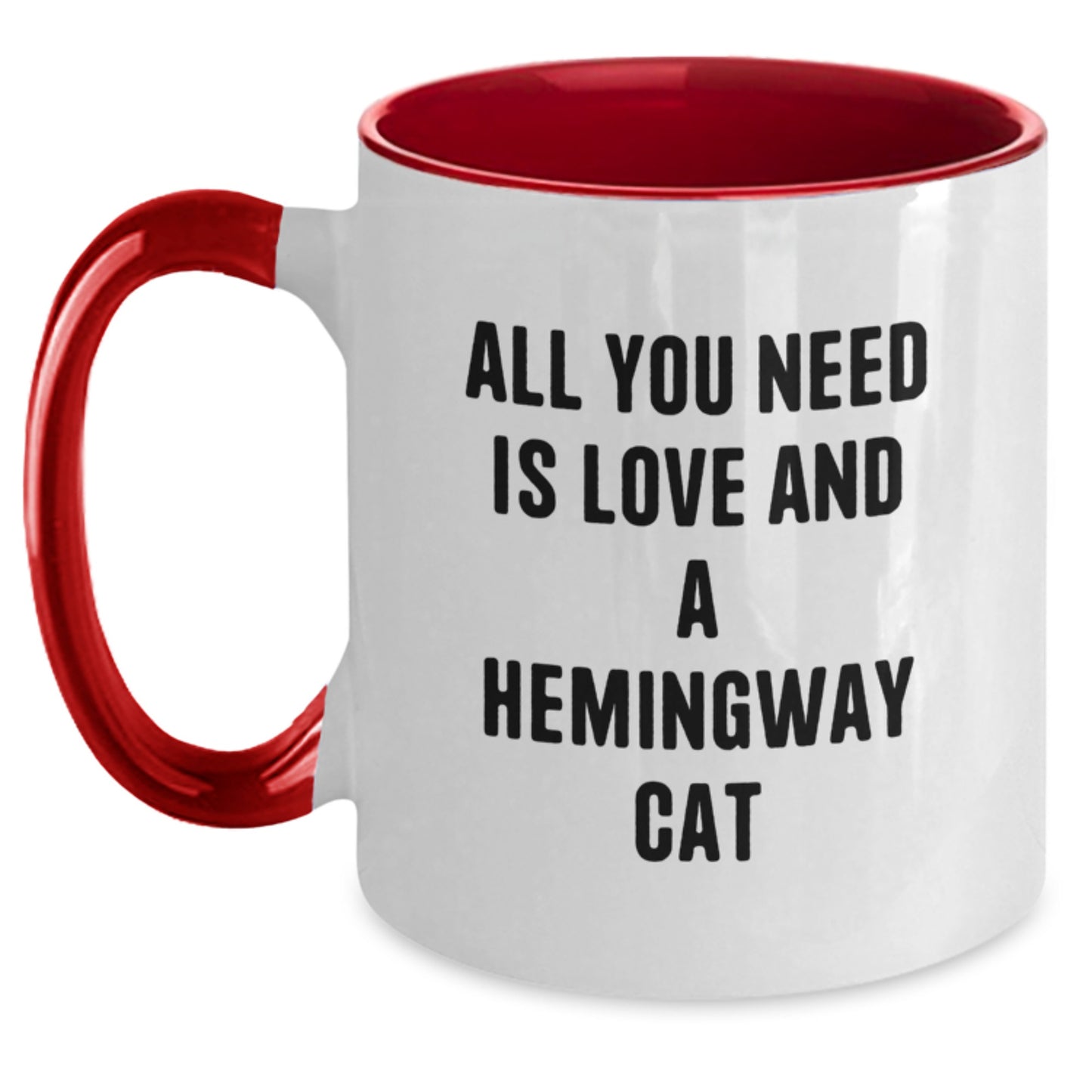 Funny Hemingway Cat Gifts from Friends for Birthday - Two Tone Coffee Mug, All You Need Is Love And A Hemingway Cat - Main