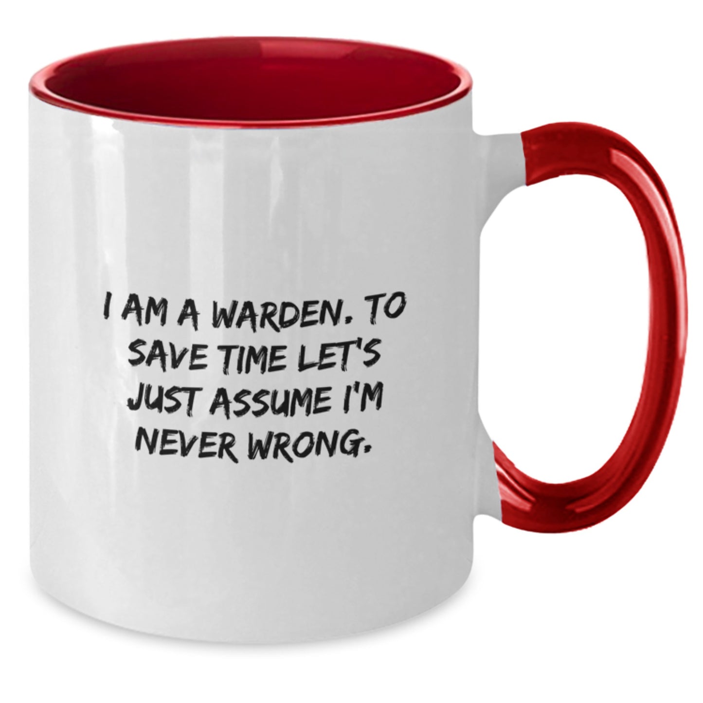Warden Humor Funny Gifts for Him from Friends or Family - Warden Two Tone Coffee Mug with Black and White, Red and White, Navy and White, Pink and White Options - Additional