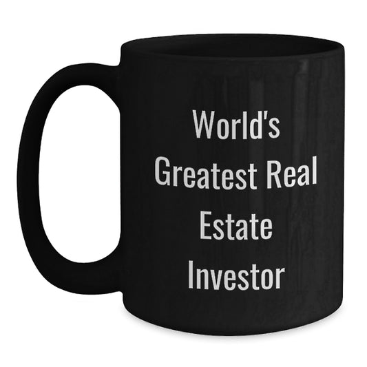 Funny Real Estate Investor Gifts for Men from Friends, World's Greatest Real Estate Investor Black Coffee Mug, Christmas Unique Mugs - Main