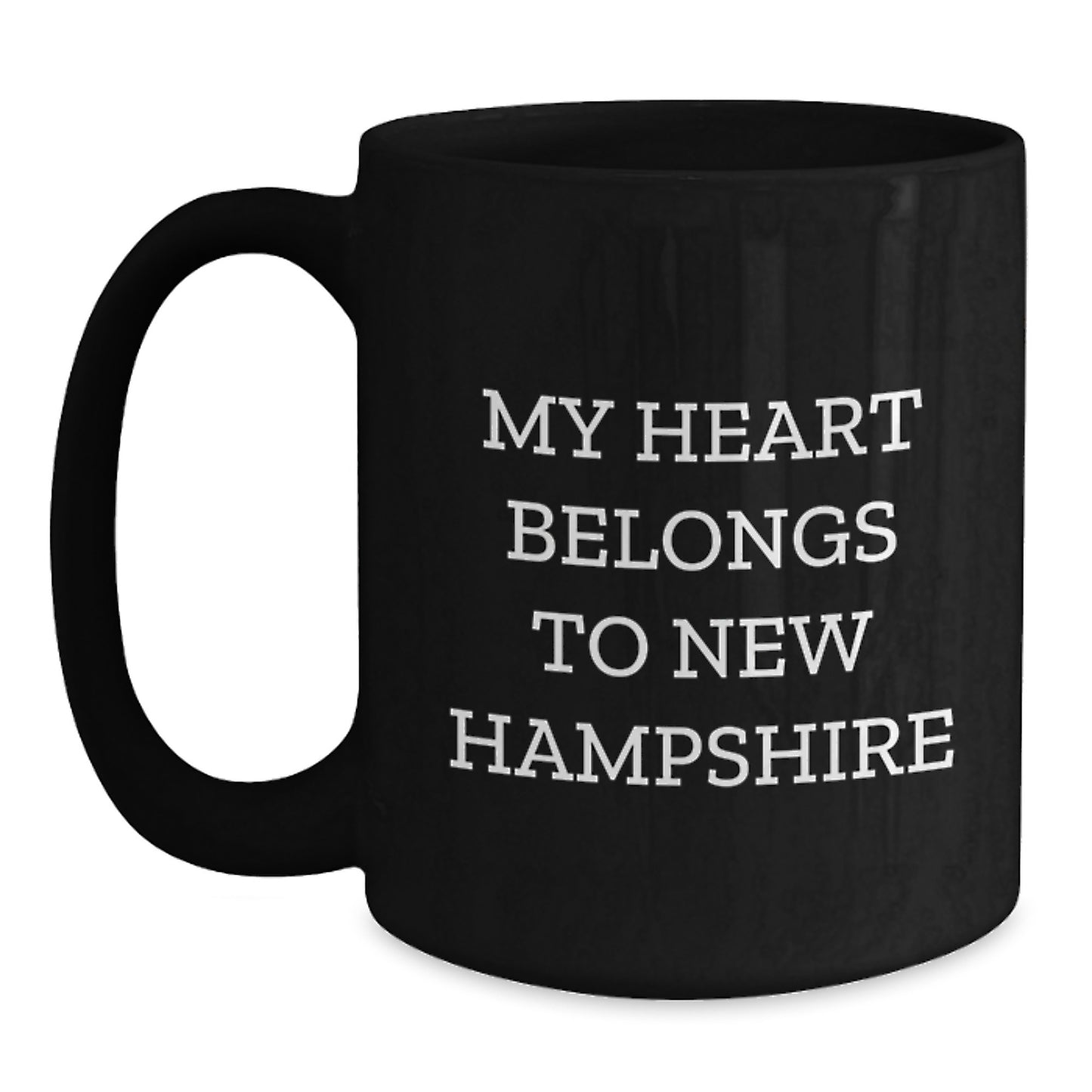 Funny New Hampshire Gifts from Friends and Family - My Heart Belongs To New Hampshire Black Coffee Mug, Birthdays and Unique Gifts for Her, Him, Men, Women, Coworkers, Family - Main