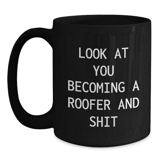 Birthday Gift Black Coffee Mug for Her Present Roofer - Main