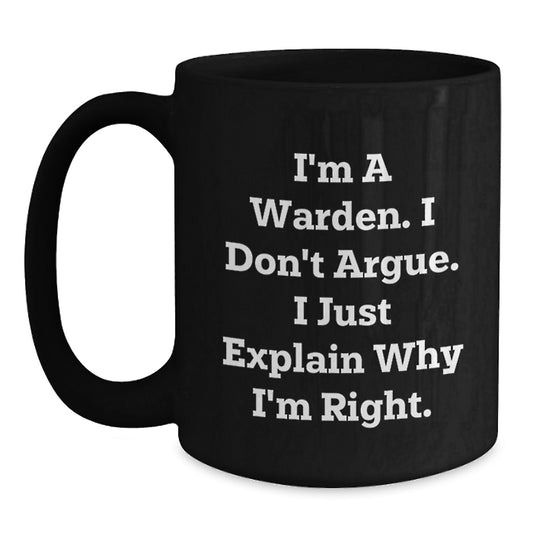 Warden Graduation Unique Gifts from Friends and Family - Funny 'I'm A Warden' Black Coffee Mug, 11oz or 15oz Ceramic Mug, Microwave and Dishwasher Safe - Main