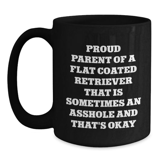 Funny Flat Coated Retriever Dog Gifts for Men, Women, Friends, Coworkers - Proud Parent Mug, Black Coffee Mug, Birthday Unique Gifts from Family - Main