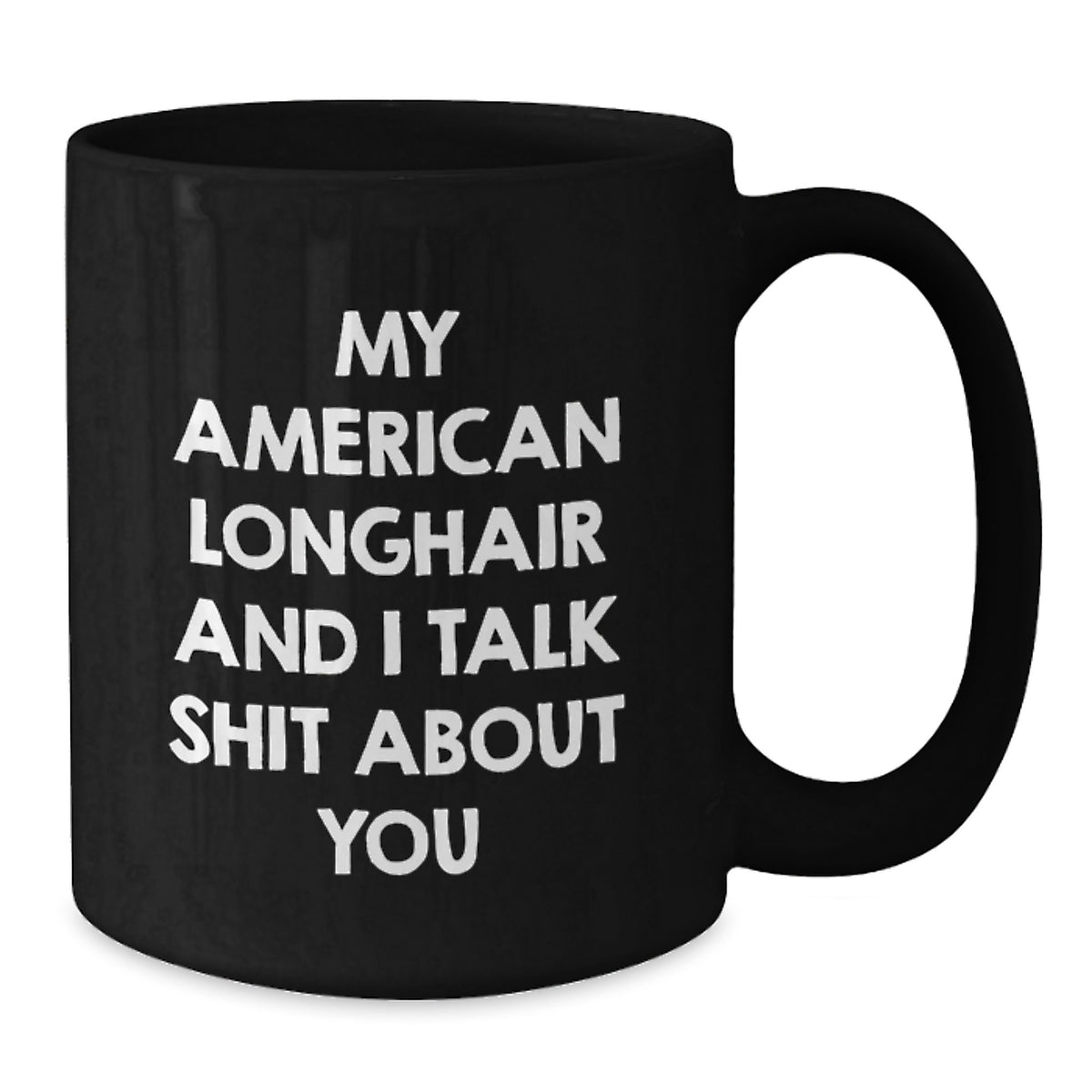 Funny American Longhair Cat Gifts for Friends, Black Coffee Mug with 'My American Longhair And I Talk Shit About You' Quote, Valentine's Unique Gifts from Men to Family - Additional