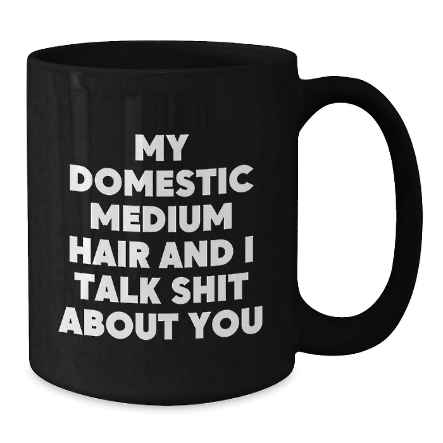 Funny Domestic Medium Hair Gifts for Friends and Family, Black Coffee Mugs for Dad on Father's Day, 'My Domestic Medium Hair And I Talk Shit About You' Quote Mugs - Additional