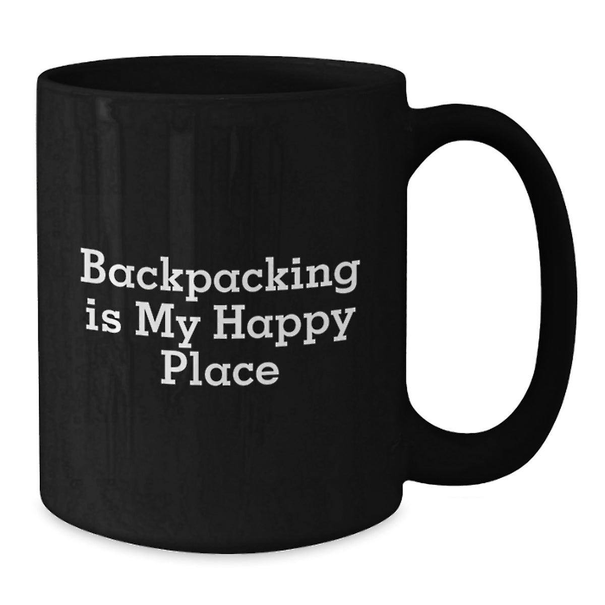 Backpacking Enthusiast's Gift, 'Backpacking Is My Happy Place' Quote, Black Coffee Mug, Perfect for Graduation Day, Gifts from Friends to Family - Additional