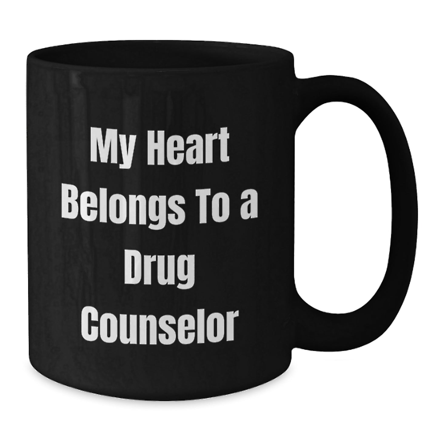 Funny Gifts from Men for Drug Counselor, Black Coffee Mug, 'My Heart Belongs To A Drug Counselor' Quote Christmas Unique Ideas - Additional