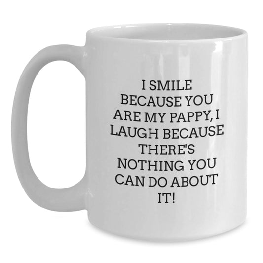 Funny Pappy Gifts for Dad, Unique Handmade White Coffee Mug with 'I Smile Because You Are My Pappy' Quote, Perfect for Father's Day Unique Gifts from Family and Friends - Main