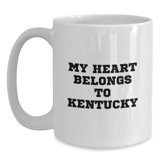 Funny Kentucky Gifts from Men to Women, White Coffee Mugs with 'My Heart Belongs To Kentucky' Quote, Birthday Unique Gifts for Kentucky Enthusiasts - Main
