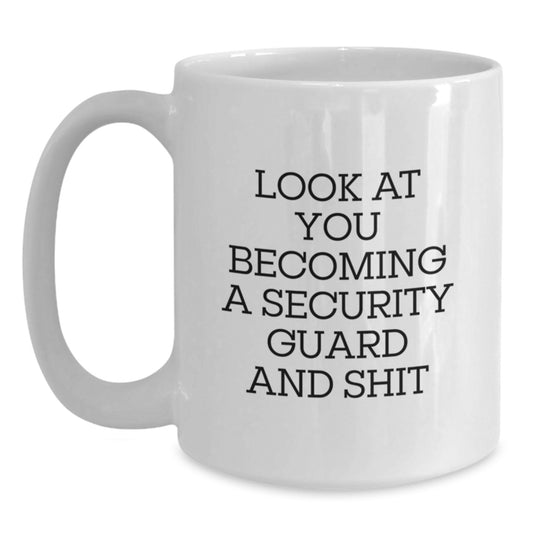 Funny Security Guard White Coffee Mug Gifts from Family for Graduation Unique Cheers - Main