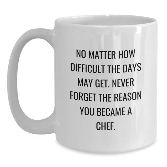 Inspirational Chef Gifts: 'No Matter How Difficult The Days May Get' White Coffee Mug, Graduation Unique Gifts from Friends, Family, Coworkers, or Men to Chef - Main