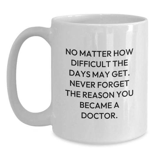 Inspirational Gifts from Family to Doctor Friends, Unique White Coffee Mug for Graduation Celebration, No Matter How Difficult The Days May Get. - Main