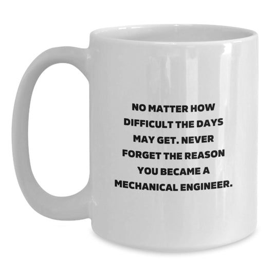 Inspirational Gifts from Friends for Mechanical Engineer Graduation, 'No Matter How Difficult...' White Coffee Mug, 11oz or 15oz, Ceramic - Main