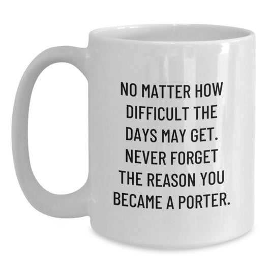Inspirational Gifts for Porters - Funny Quote White Coffee Mug, 11oz or 15oz, Gifts from Friends for Graduation - Main