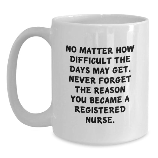 Inspirational Registered Nurse Gifts from Friends, White Coffee Mug for Graduation, 'No Matter How Difficult The Days May Get.' - Main