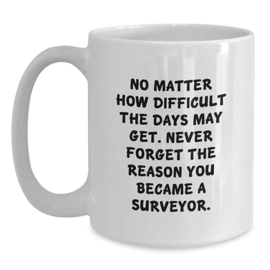 Funny Surveyor Gifts for Men, Graduation Unique Gifts from Friends, Surveyor White Coffee Mug with Inspirational Quote, 11oz or 15oz Capacity, Ceramic, Microwave, Dishwasher Safe - Main